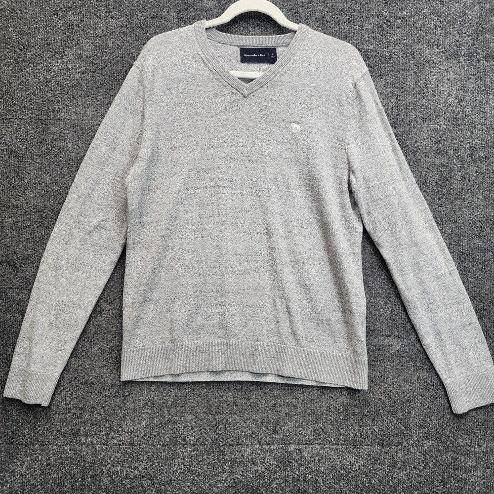 Abercrombie & Fitch Men's L Gray Cotton Cashmere V-Neck Preppy Sweater